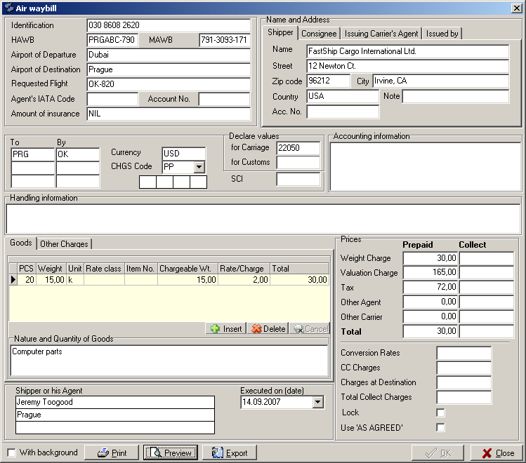 form bill lading